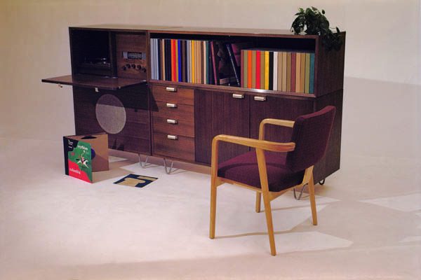 George Neslsen, chair and wooden bookcase