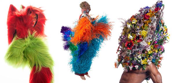 collage of Nick Cave colorful costumes