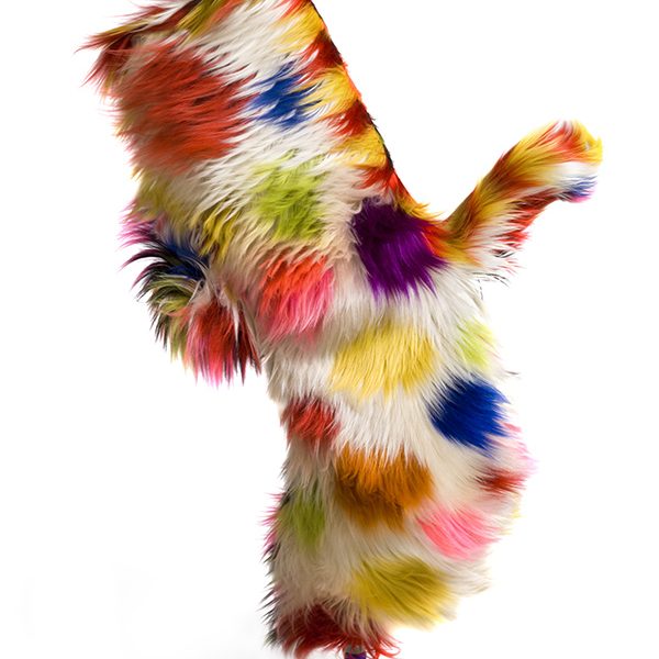 colorful fur costume with mult-colored spots