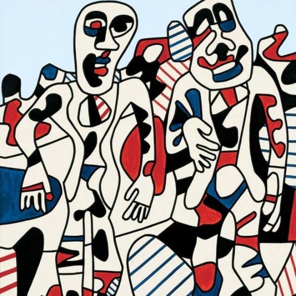Jean Dubuffet, painting of two figures in white, black, red and blue