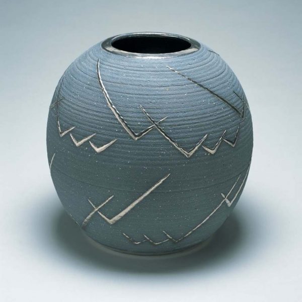 round, blue ceramic vase