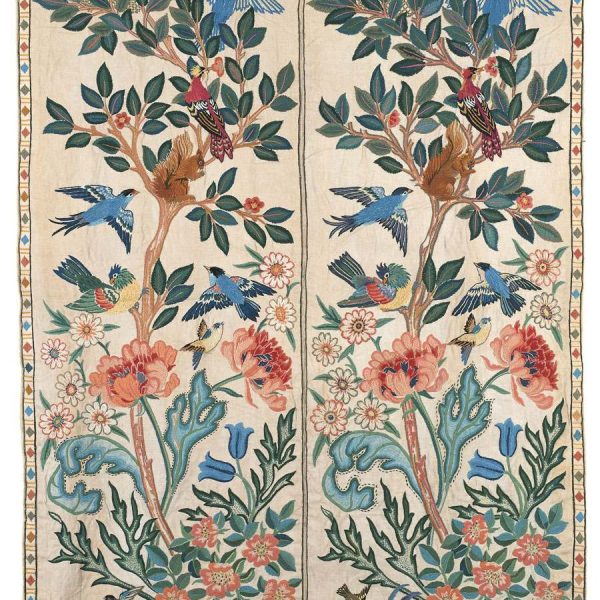 tree, birds and flowers on fabric