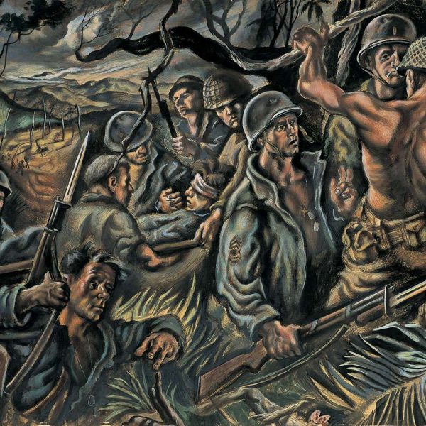 painting of military men in jungle