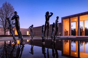 Cranbrook pool with sculptures