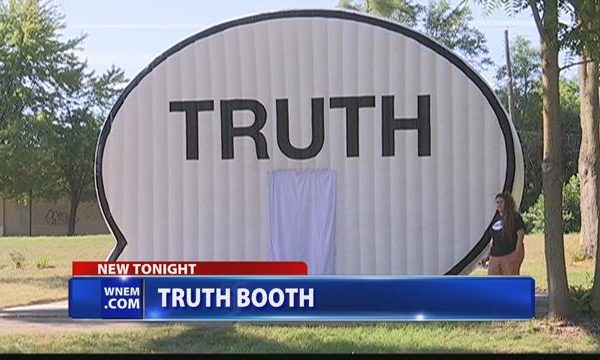 news screenshot of truth booth inflatable speech bubble