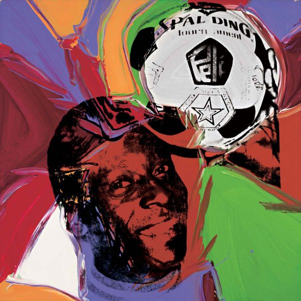 Andy Warhol print, Spalding soccer ball and Edson Pele