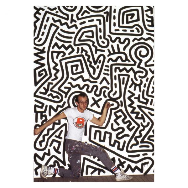 Keith Haring profile - posing inside his drawing