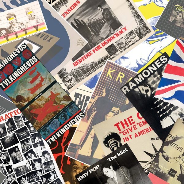 Close up of collection of punk posters