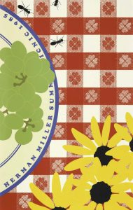 picnic blanket animation with sunflowers, green grapes, and ants