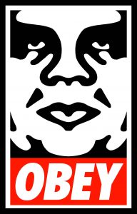 Shepard Fairey Obey poster in black, white, and red