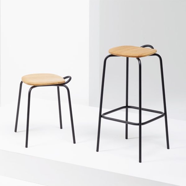 Leon Ransmeier wooden stools with metal legs