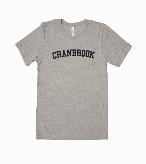 Medium Grey T-shirt with "CRANBROOK" written on the chest in navy